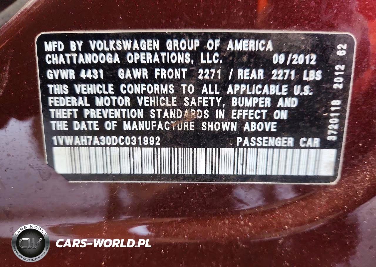 2013 Volkswagen Passat S VIN:1VWAH7A30DC031992 - 12
