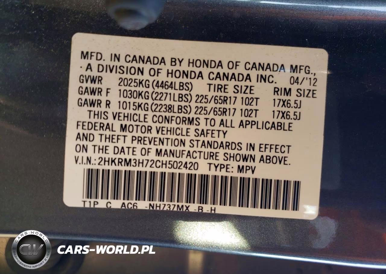 2012 Honda Cr-V Exl VIN:2HKRM3H72CH502420 - 13