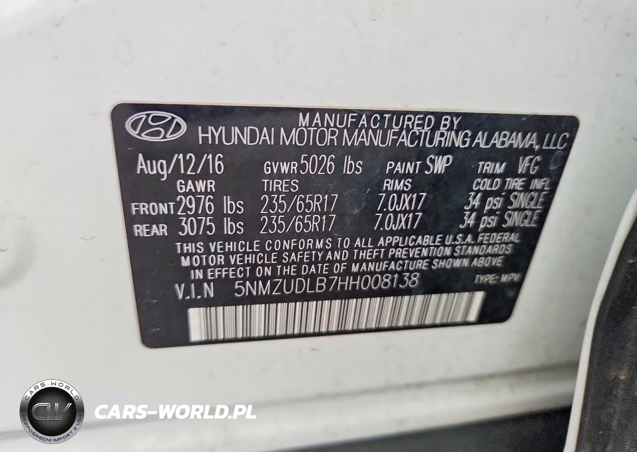 2017 Hyundai Santa Fe Sport 2.4L VIN:5NMZUDLB7HH008138 - 12