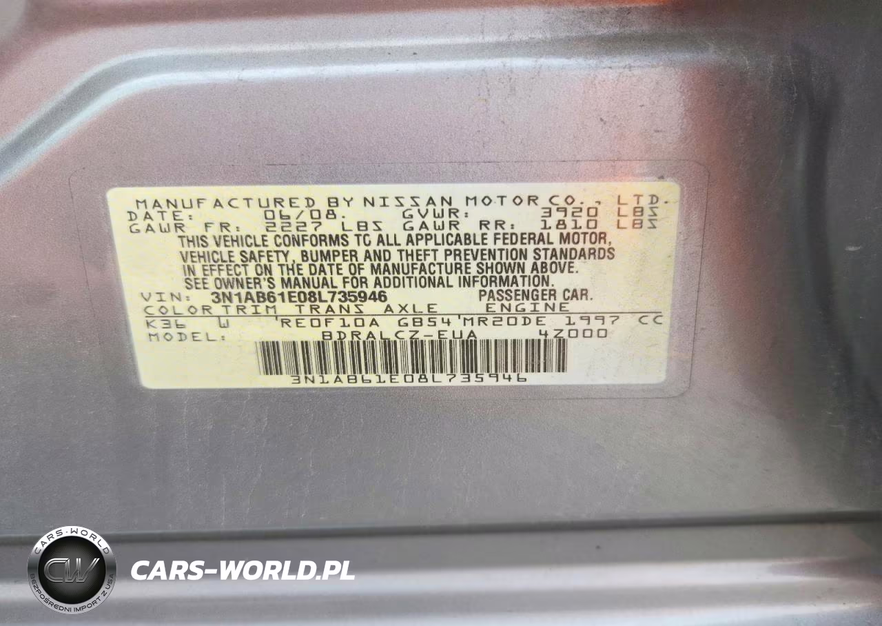 2008 Nissan Sentra 2.0 VIN:3N1AB61E08L735946 - 12