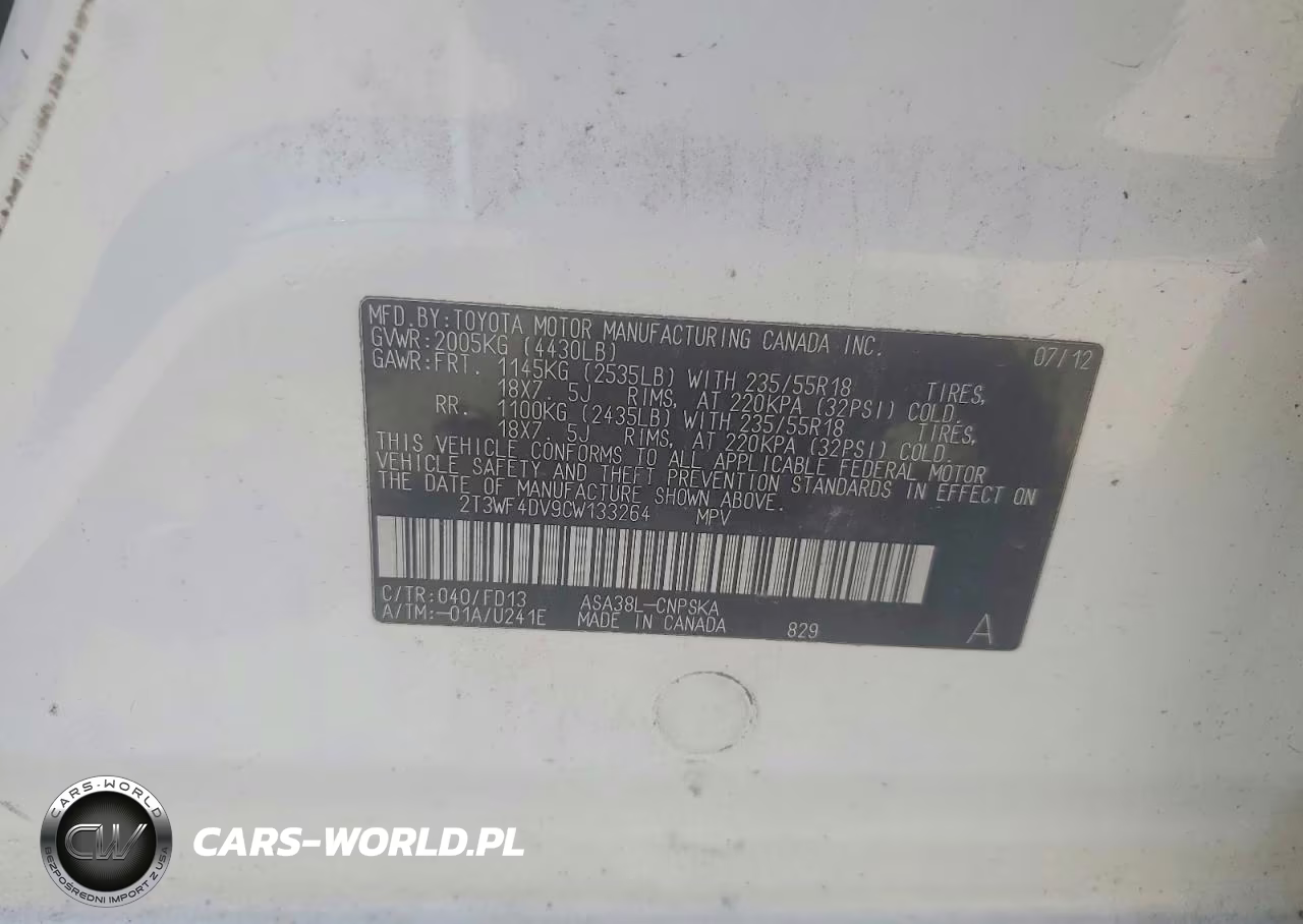 2012 Toyota Rav4 Sport VIN:2T3WF4DV9CW133264 - 13