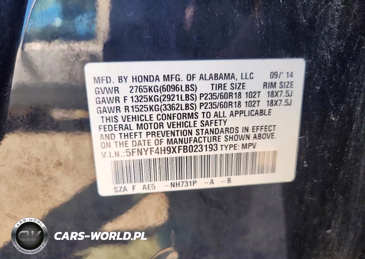 2015 Honda Pilot Touring VIN:5FNYF4H9XFB023193 - 13