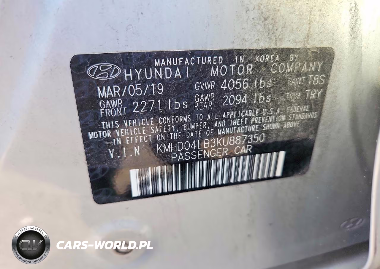 2019 Hyundai Elantra Sport VIN:KMHD04LB3KU887350 - 12