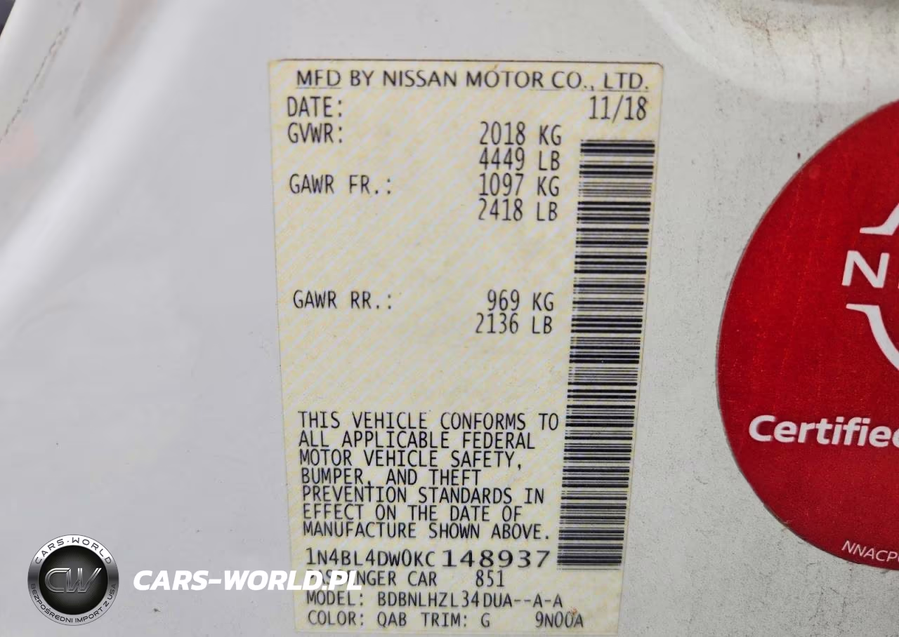 2019 Nissan Altima Sv VIN:1N4BL4DW0KC148937 - 12