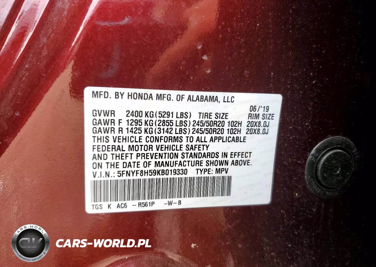 2019 Honda Passport Exl VIN:5FNYF8H59KB019330 - 13