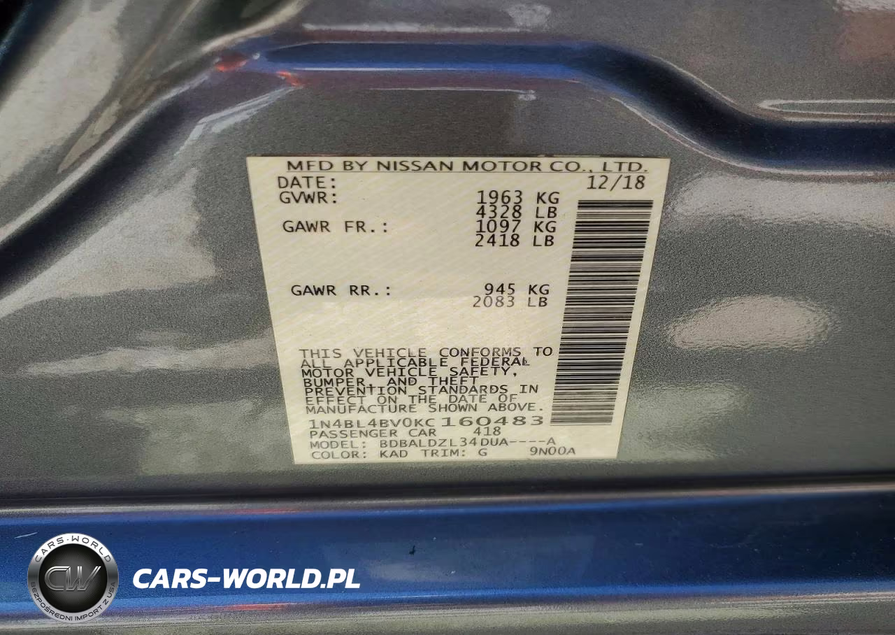 2019 Nissan Altima S VIN:1N4BL4BV0KC160483 - 12