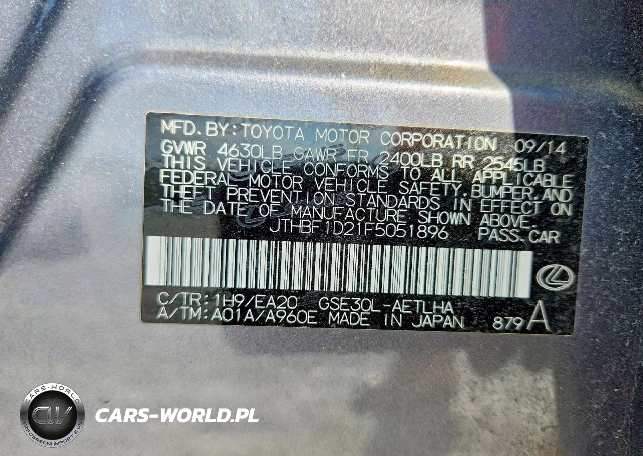 2015 Lexus Is 250 VIN:JTHBF1D21F5051896 - 12