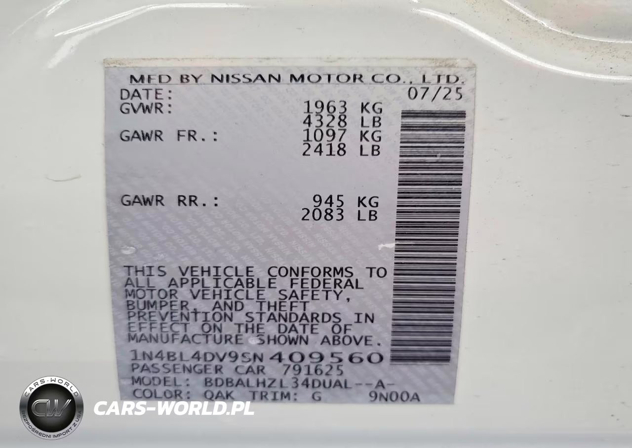 2025 Nissan Altima Sv VIN:1N4BL4DV9SN409560 - 12