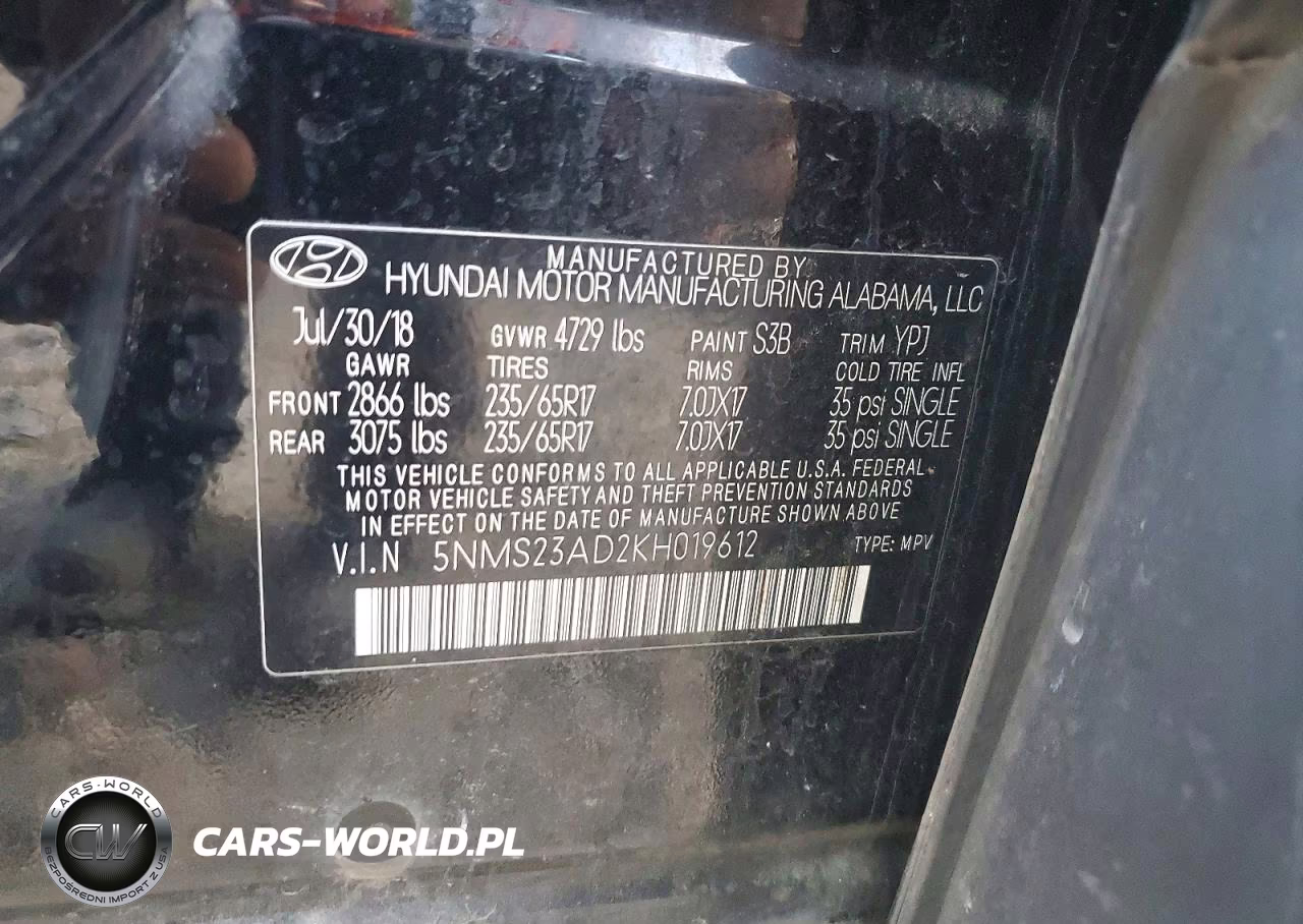 2019 Hyundai Santa Fe Se VIN:5NMS23AD2KH019612 - 12