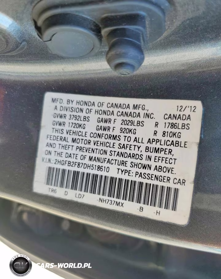 2013 Honda Civic Ex VIN:2HGFB2F87DH518610 - 12