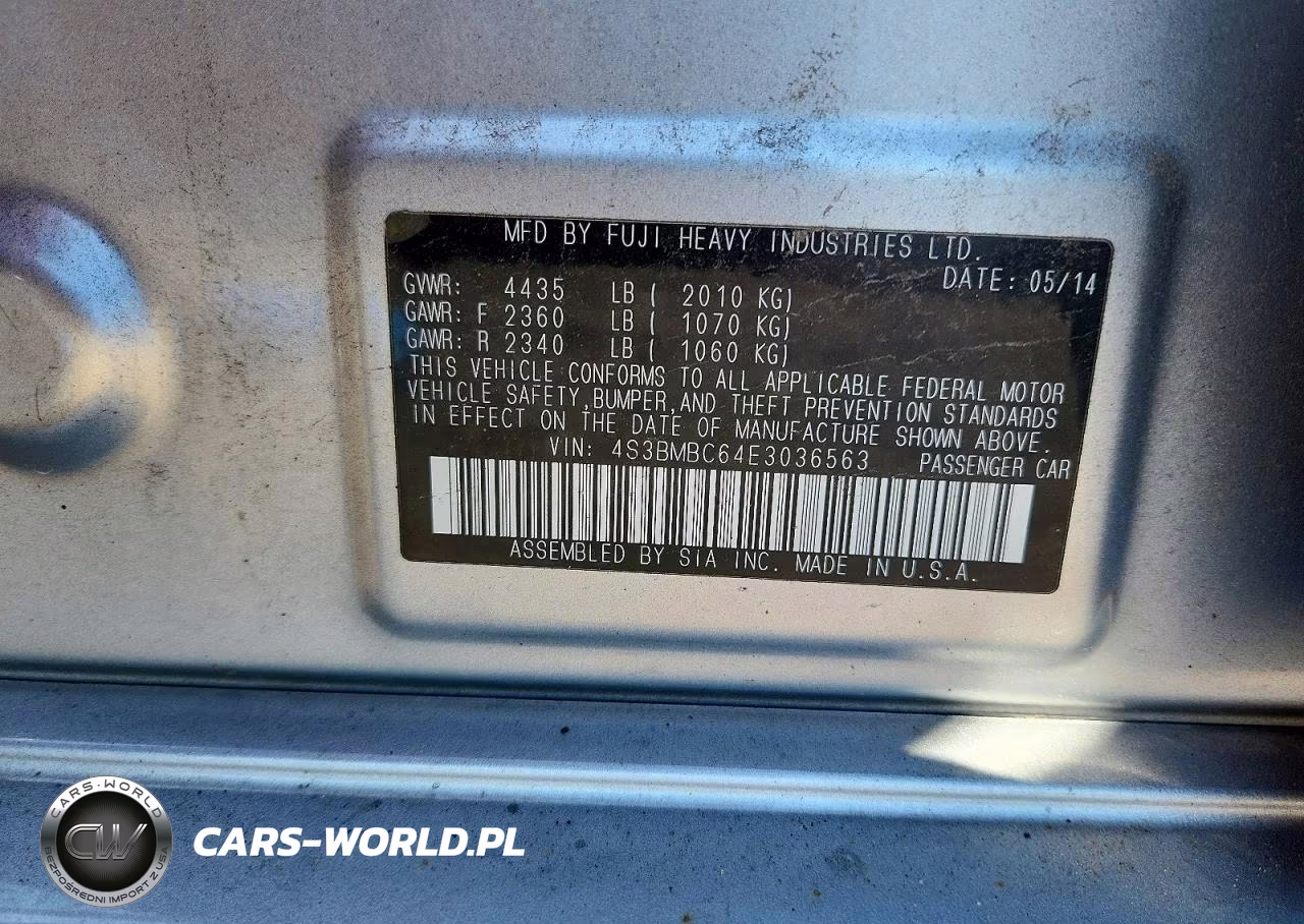 2014 Subaru Legacy 2.5I Premium VIN:4S3BMBC64E3036563 - 12
