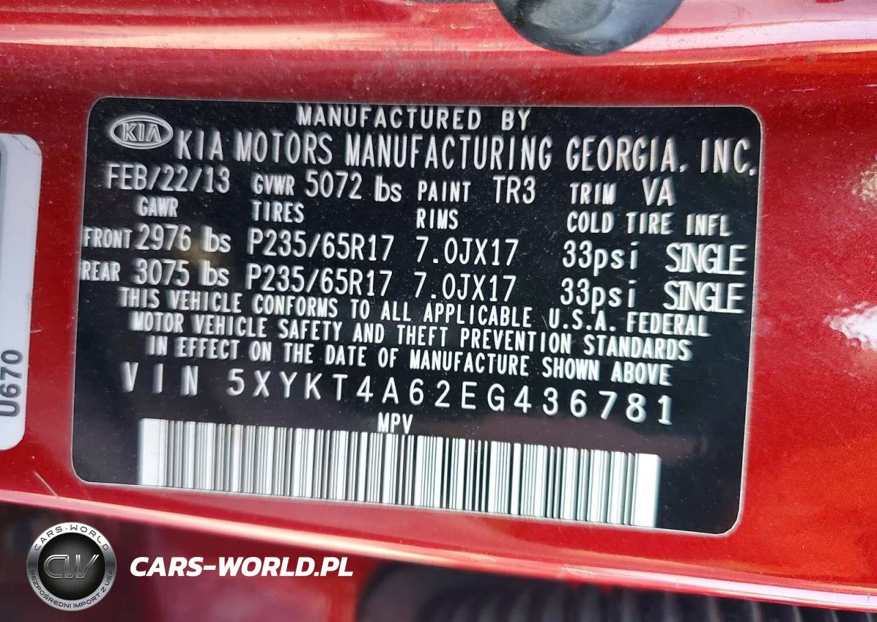 2014 Kia Sorento Lx VIN:5XYKT4A62EG436781 - 13