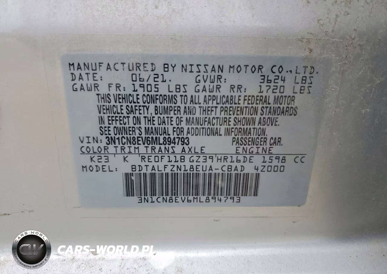 2021 Nissan Versa Sv VIN:3N1CN8EV6ML894793 - 12