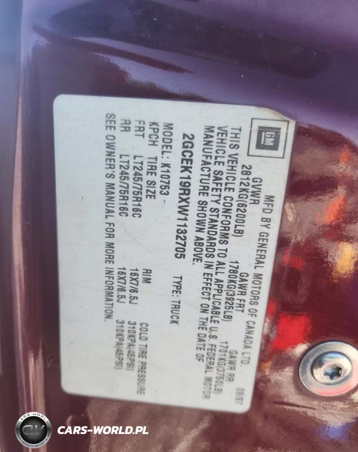 1998 Chevrolet Gmt-400 K1500 VIN:2GCEK19RXW1132705 - 12