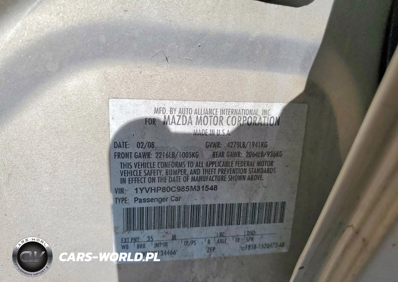2008 Mazda 6 I VIN:1YVHP80C985M31548 - 12