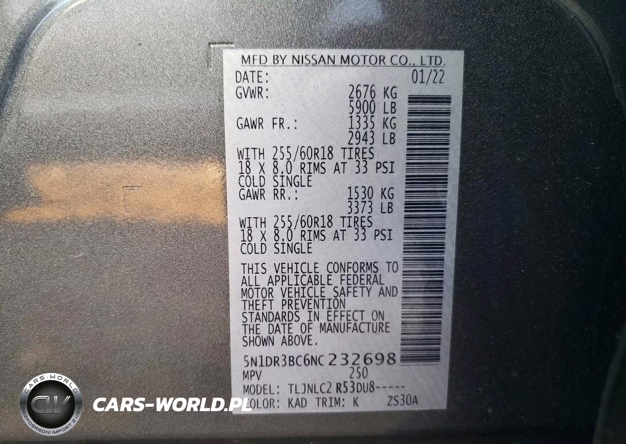 2022 Nissan Pathfinder Sv VIN:5N1DR3BC6NC232698 - 13