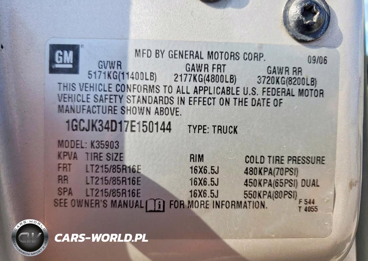 2007 Chevrolet Silverado K3500 VIN:1GCJK34D17E150144 - 12