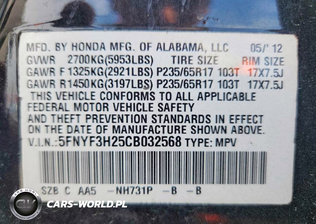 2012 Honda Pilot Lx VIN:5FNYF3H25CB032568 - 14