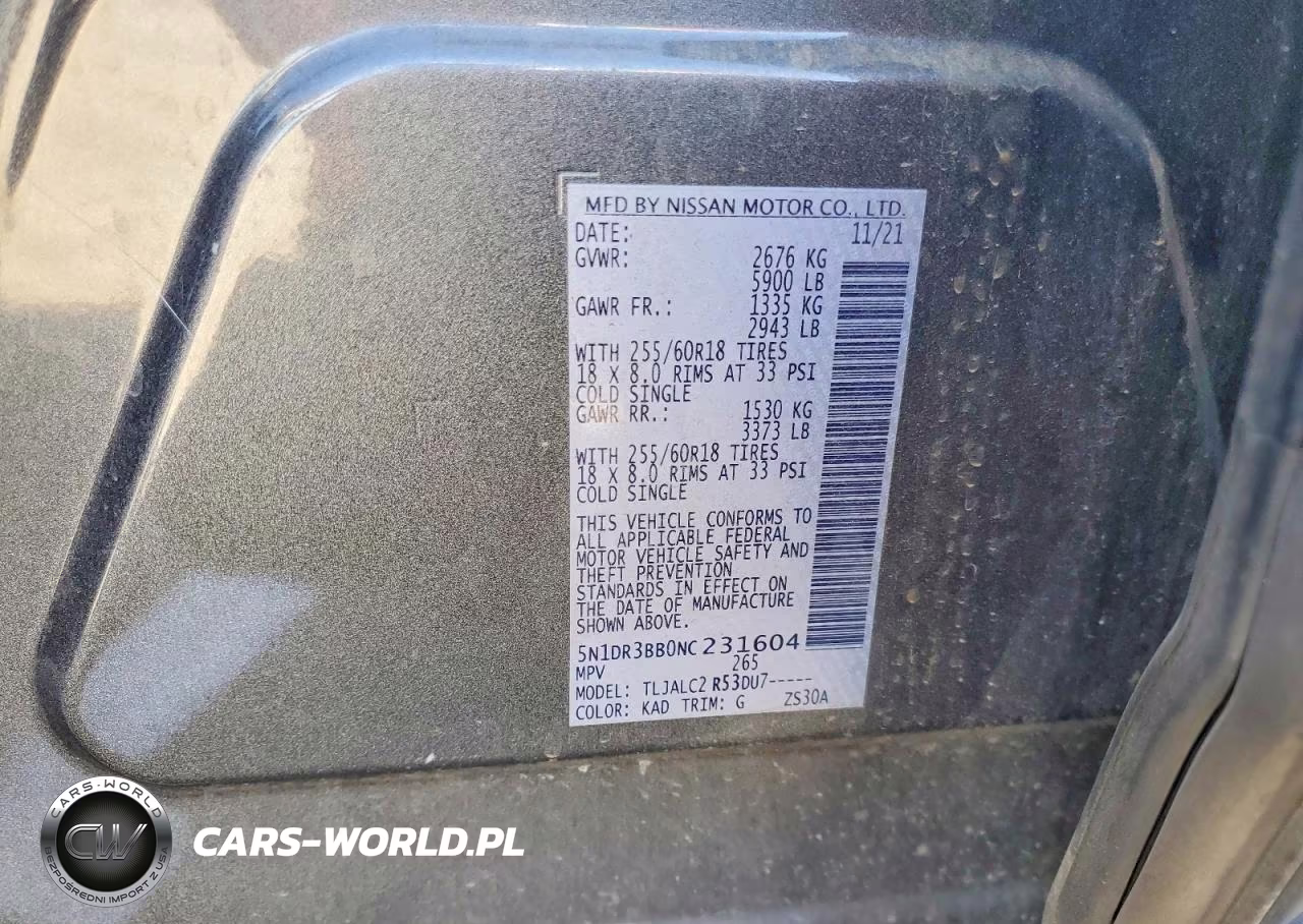2022 Nissan Pathfinder Sv VIN:5N1DR3BB0NC231604 - 14