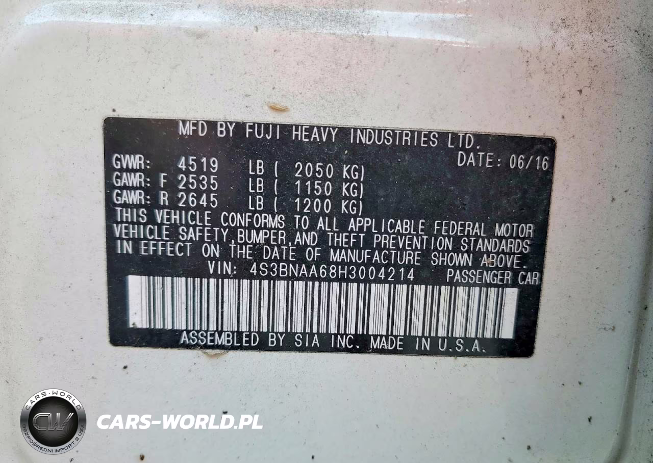 2017 Subaru Legacy 2.5I VIN:4S3BNAA68H3004214 - 12