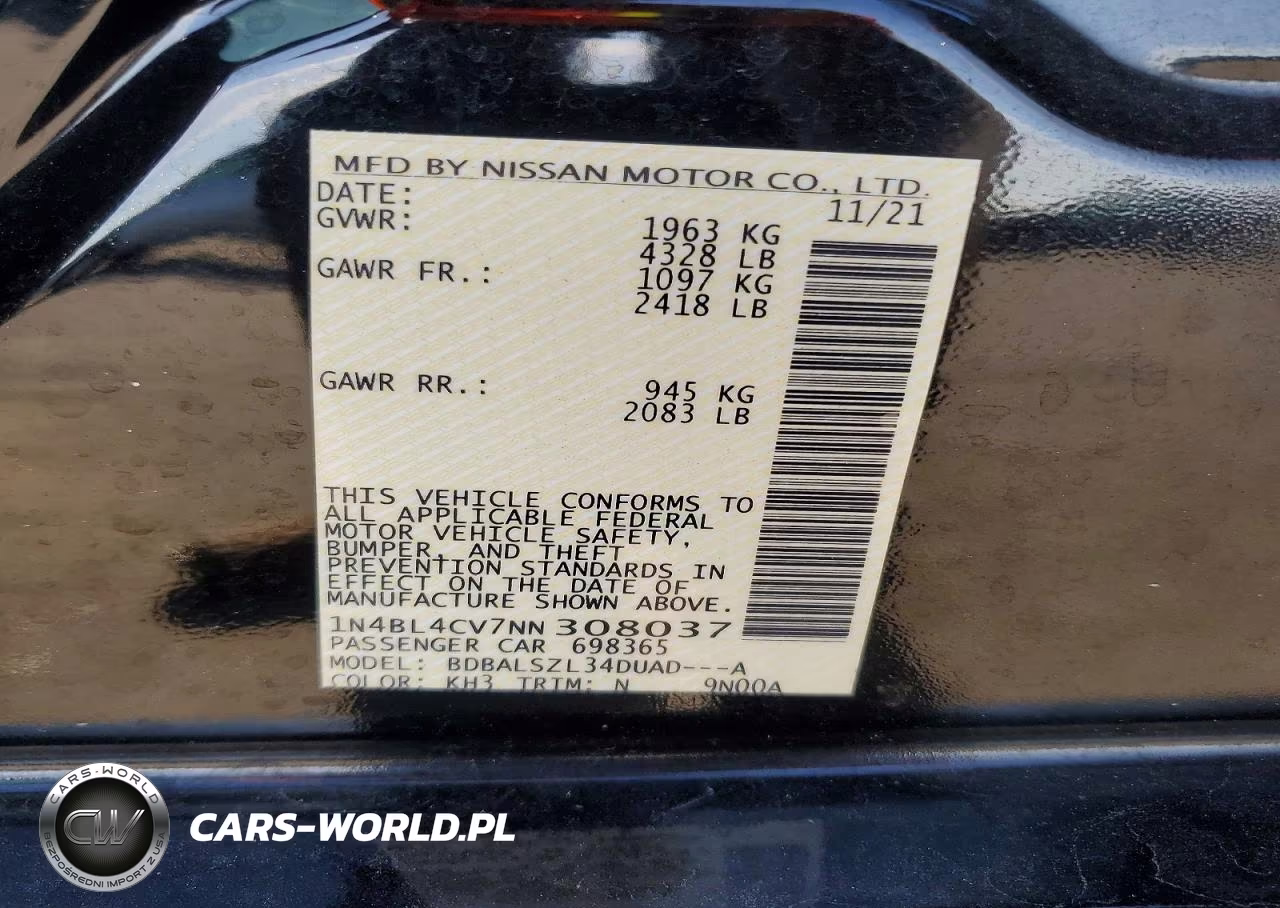 2022 Nissan Altima Sr VIN:1N4BL4CV7NN308037 - 12