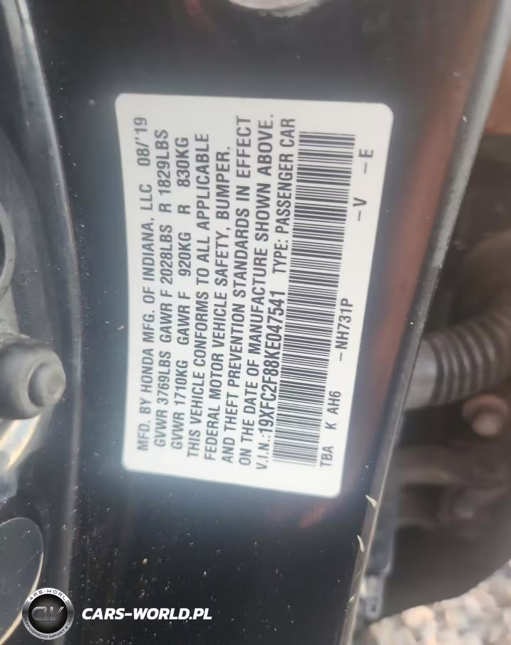 2019 Honda Civic Sport VIN:19XFC2F88KE047541 - 12