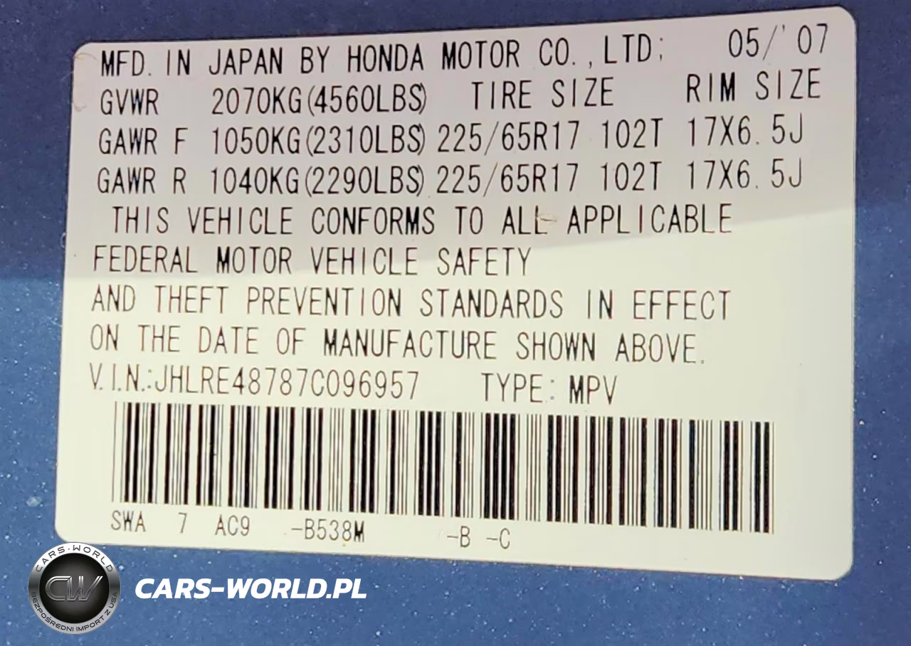 2007 Honda Cr-V Exl VIN:JHLRE48787C096957 - 14