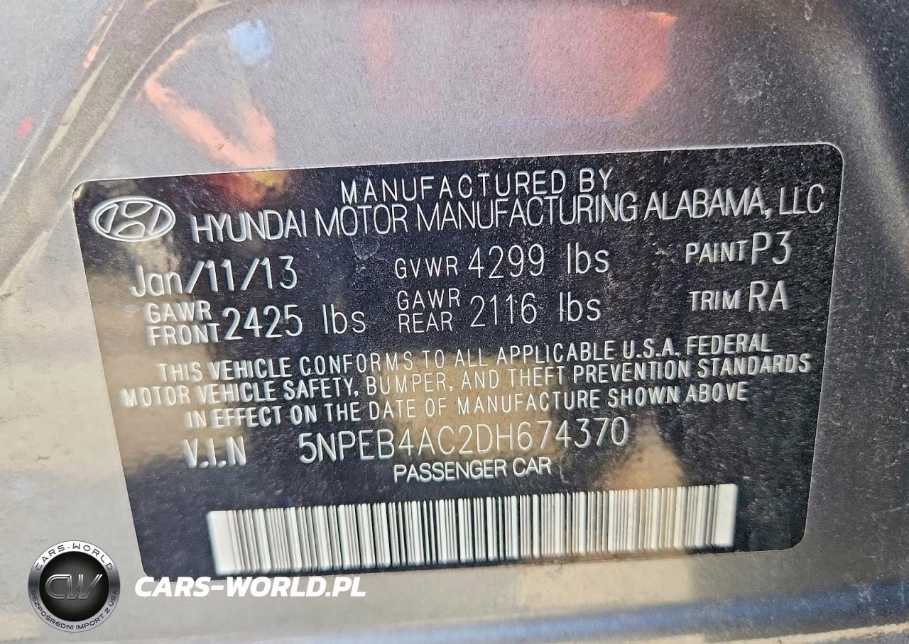 2013 Hyundai Sonata Gls VIN:5NPEB4AC2DH674370 - 12
