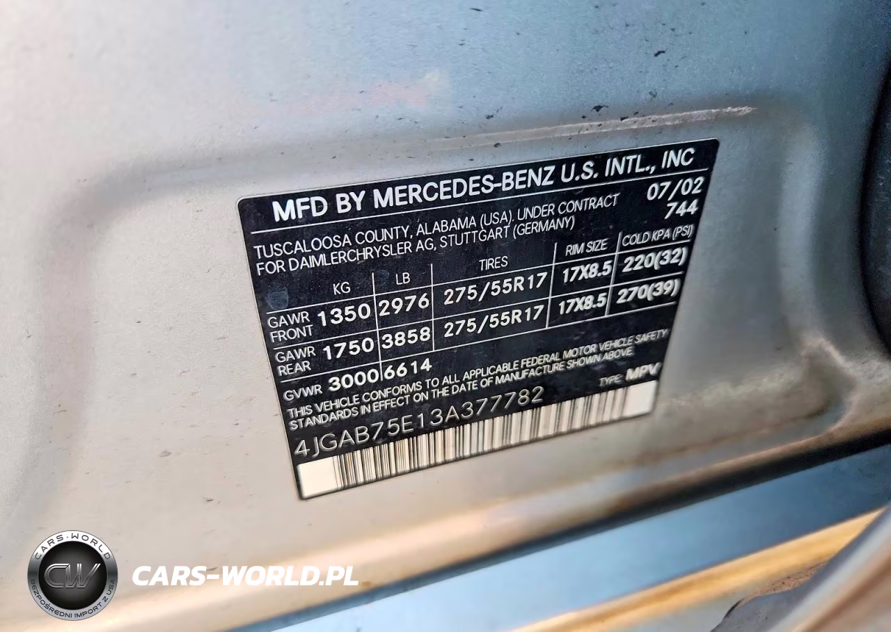 2003 Mercedes-Benz Ml 500 VIN:4JGAB75E13A377782 - 13