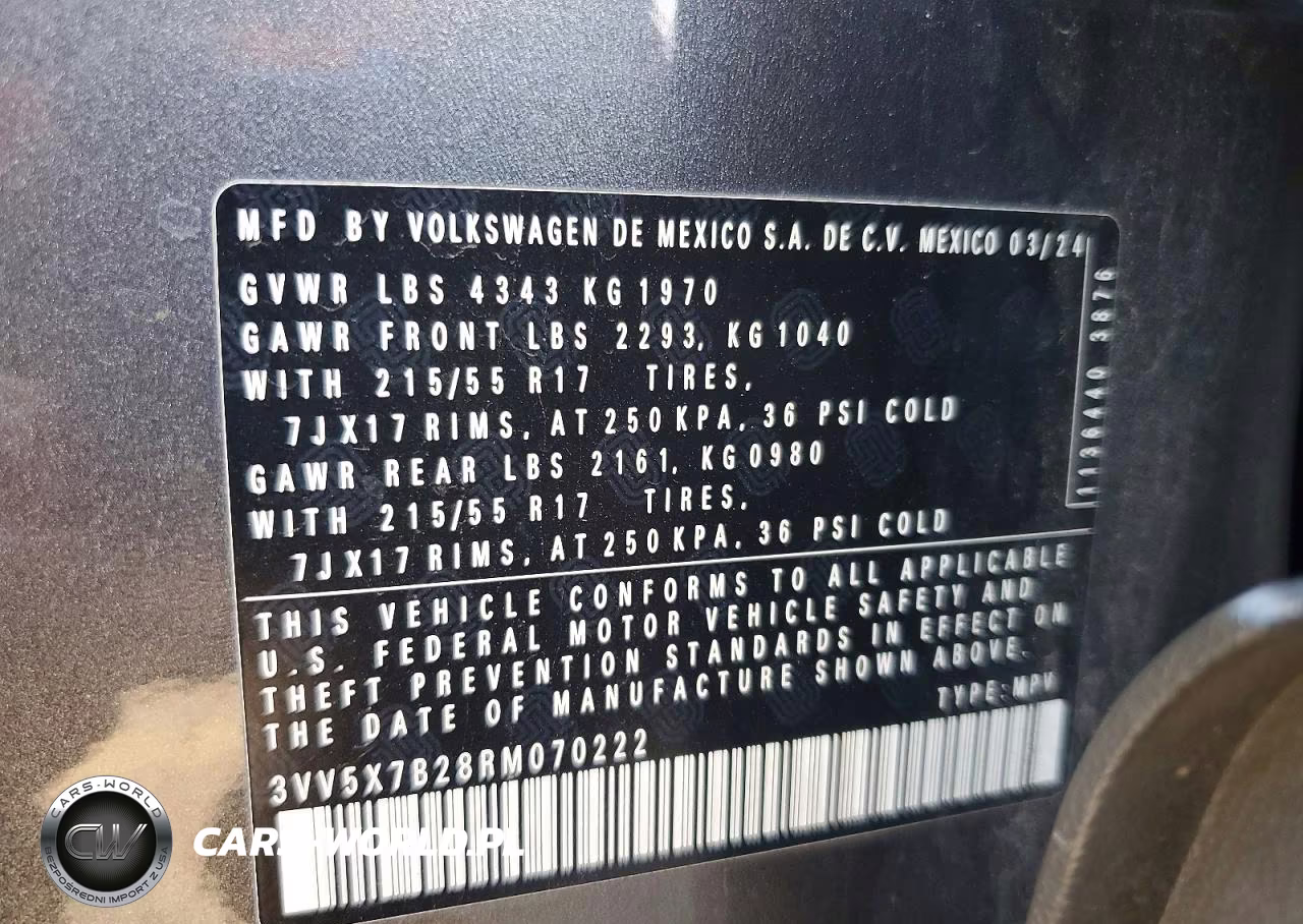 2024 Volkswagen Taos S VIN:3VV5X7B28RM070222 - 14