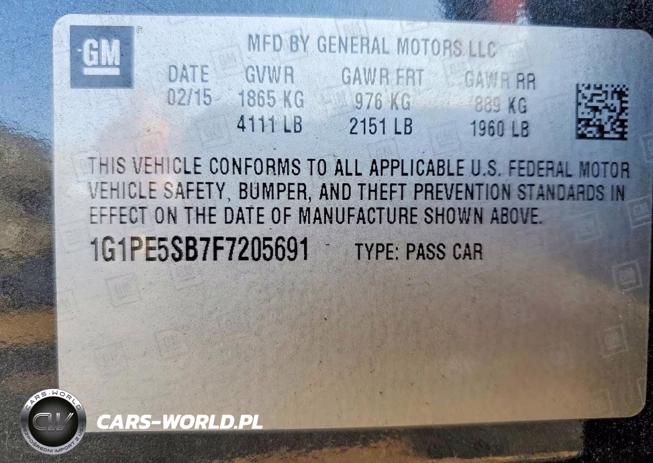 2015 Chevrolet Cruze Lt VIN:1G1PE5SB7F7205691 - 12