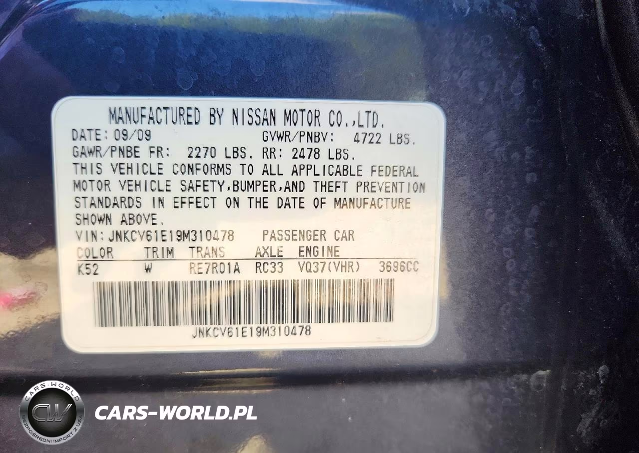 2009 Infiniti G37 Sedan Base VIN:JNKCV61E19M310478 - 12