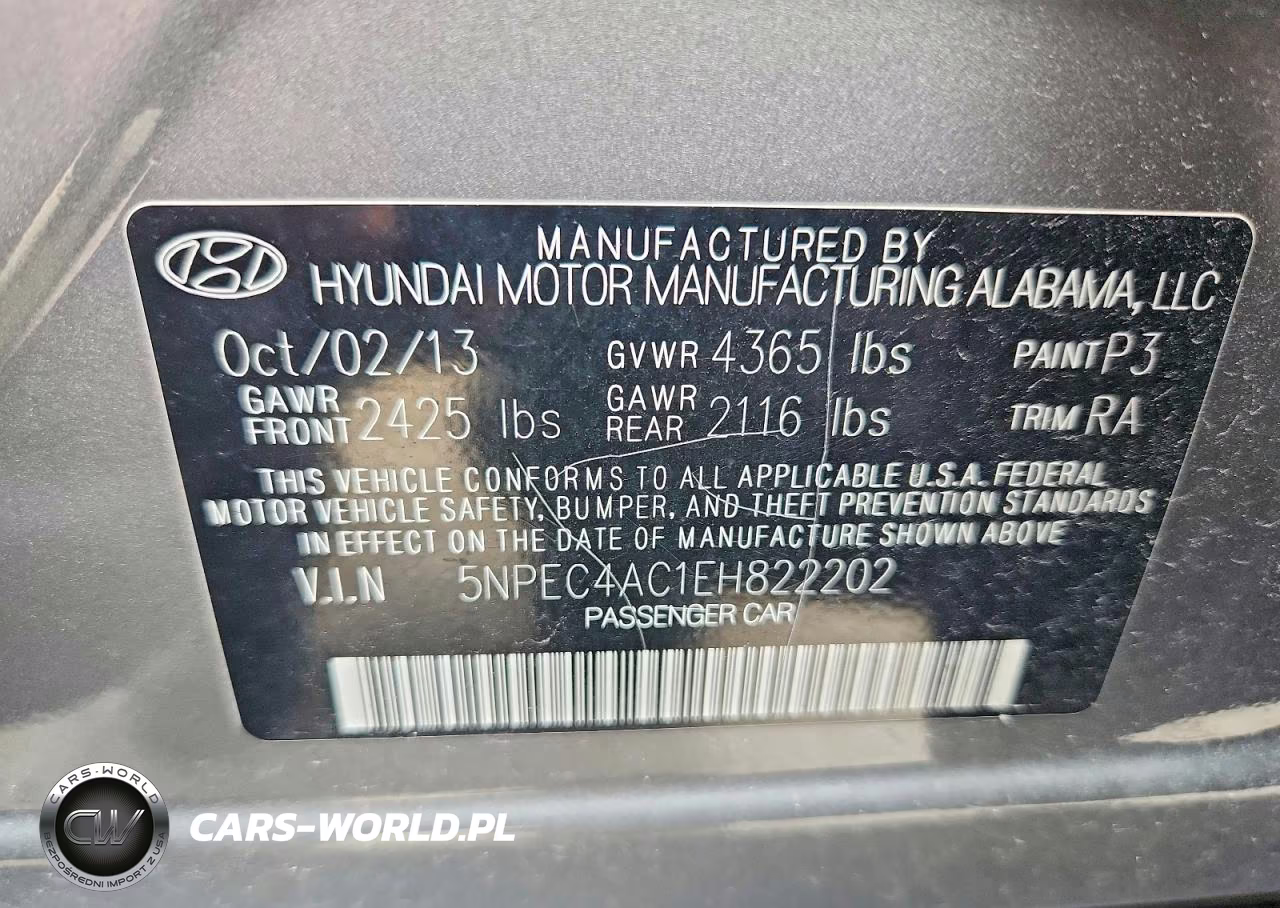 2014 Hyundai Sonata Se VIN:5NPEC4AC1EH822202 - 12