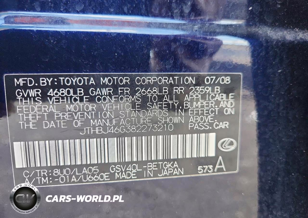 2008 Lexus Es 350 VIN:JTHBJ46G382273210 - 12