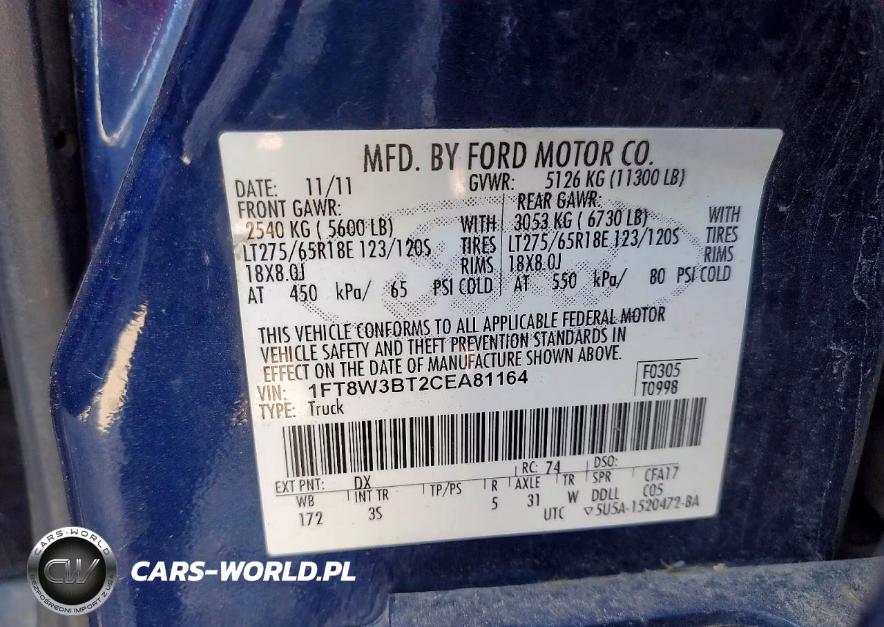 2012 Ford F350 Super Duty VIN:1FT8W3BT2CEA81164 - 12