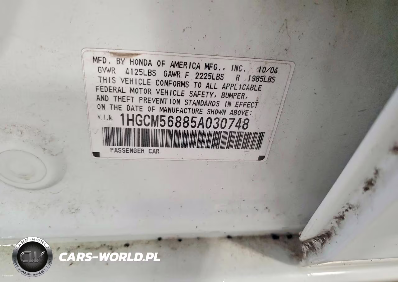 2005 Honda Accord Ex VIN:1HGCM56885A030748 - 12
