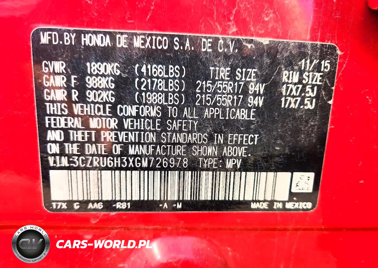 2016 Honda Hr-V Lx VIN:3CZRU6H3XGM726978 - 13