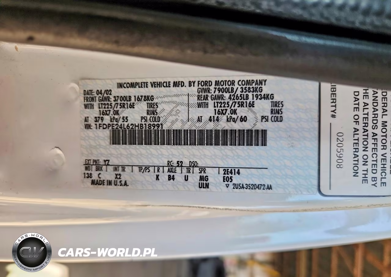2002 Ford Econoline E250 Van VIN:1FDPE24L62HB18991 - 12