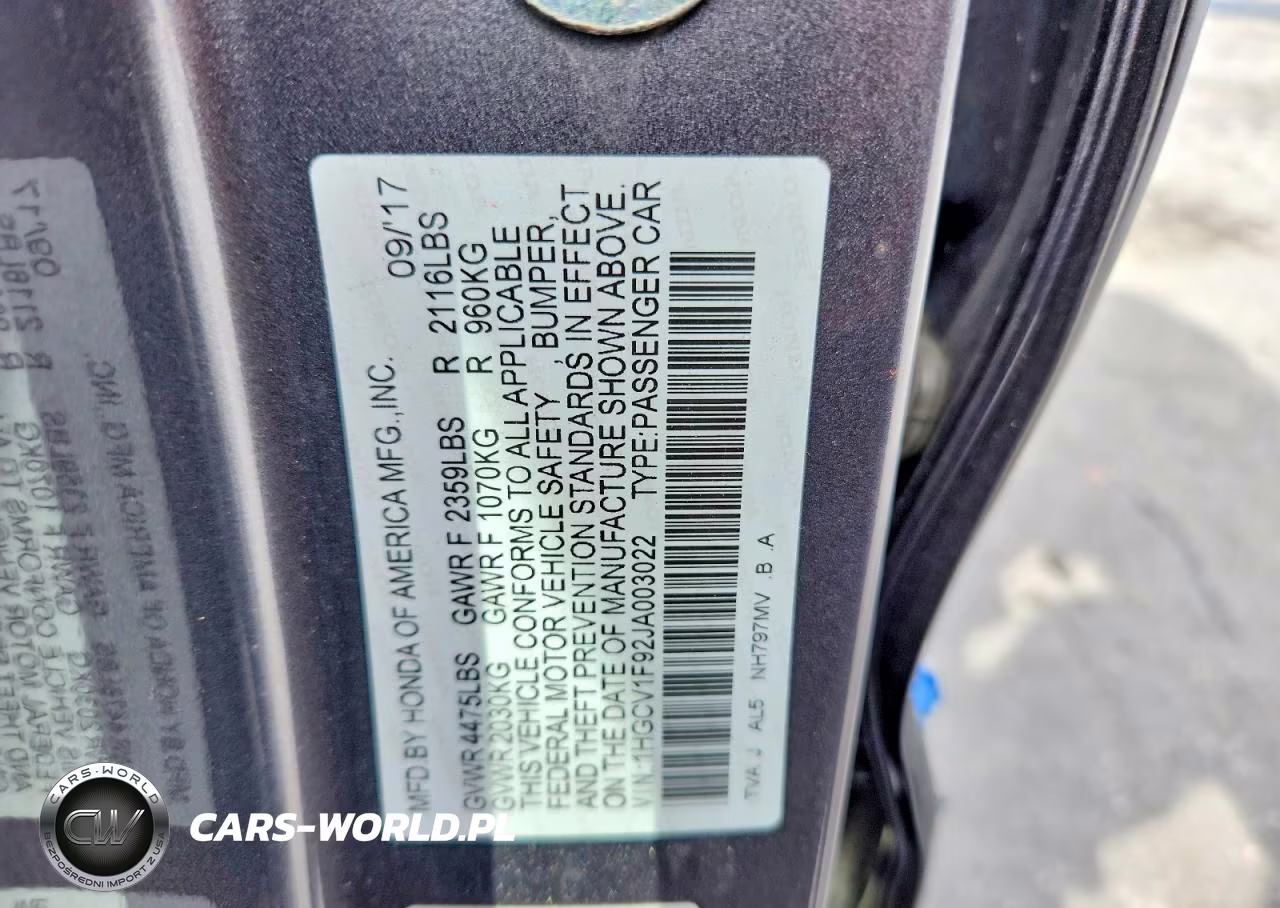 HONDA ACCORD VIN:1HGCV1F92JA003022 - 12