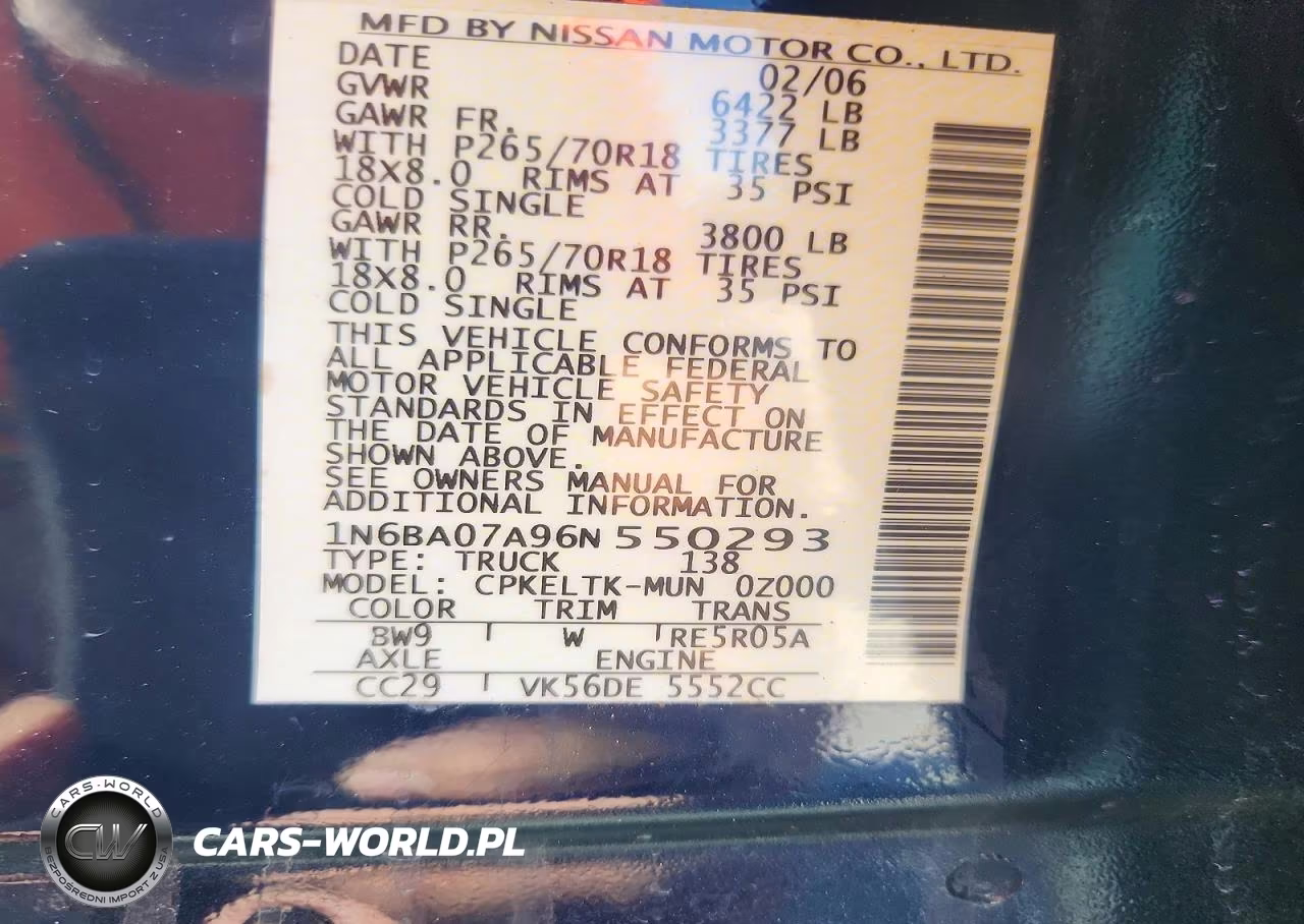 2006 Nissan Titan Xe Ffv VIN:1N6BA07A96N550293 - 13