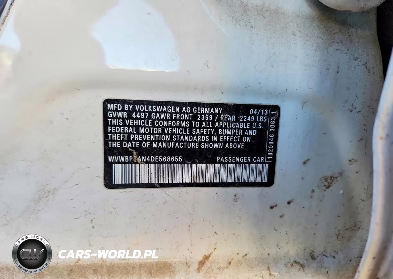 2013 Volkswagen Cc Sport VIN:WVWBP7AN4DE568655 - 12
