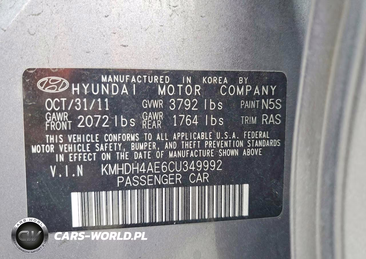 2012 Hyundai Elantra Gls VIN:KMHDH4AE6CU349992 - 12