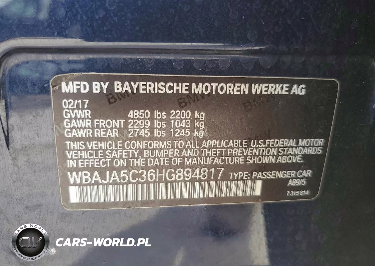 2017 BMW 530 I VIN:WBAJA5C36HG894817 - 12