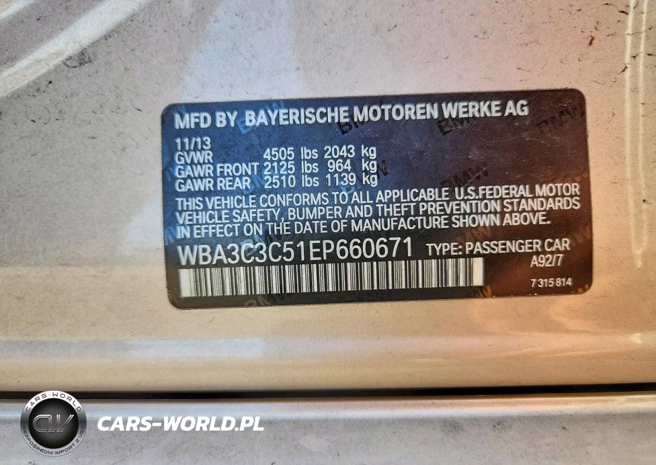 2014 BMW 320 I xDrive VIN:WBA3C3C51EP660671 - 12