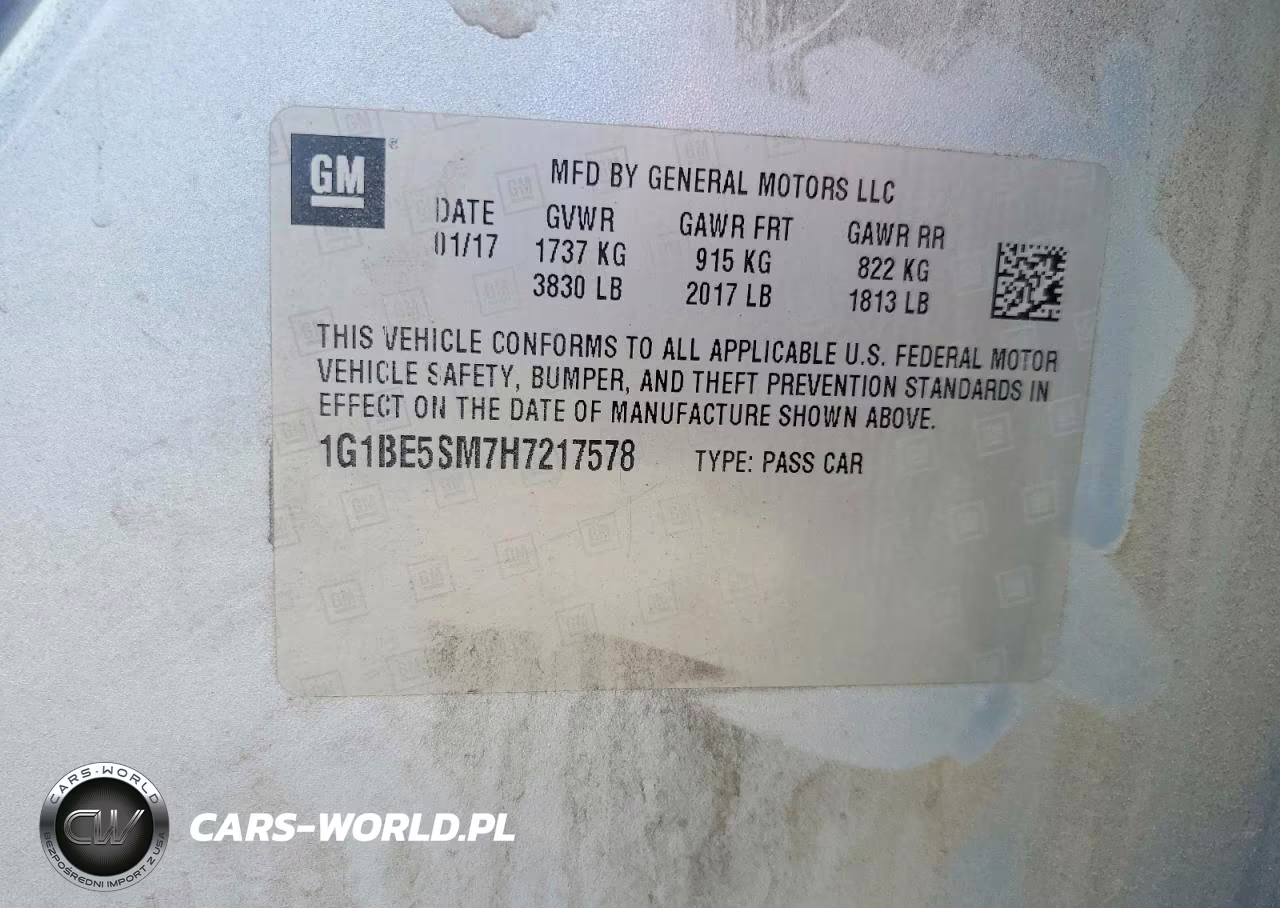 2017 Chevrolet Cruze Lt VIN:1G1BE5SM7H7217578 - 12