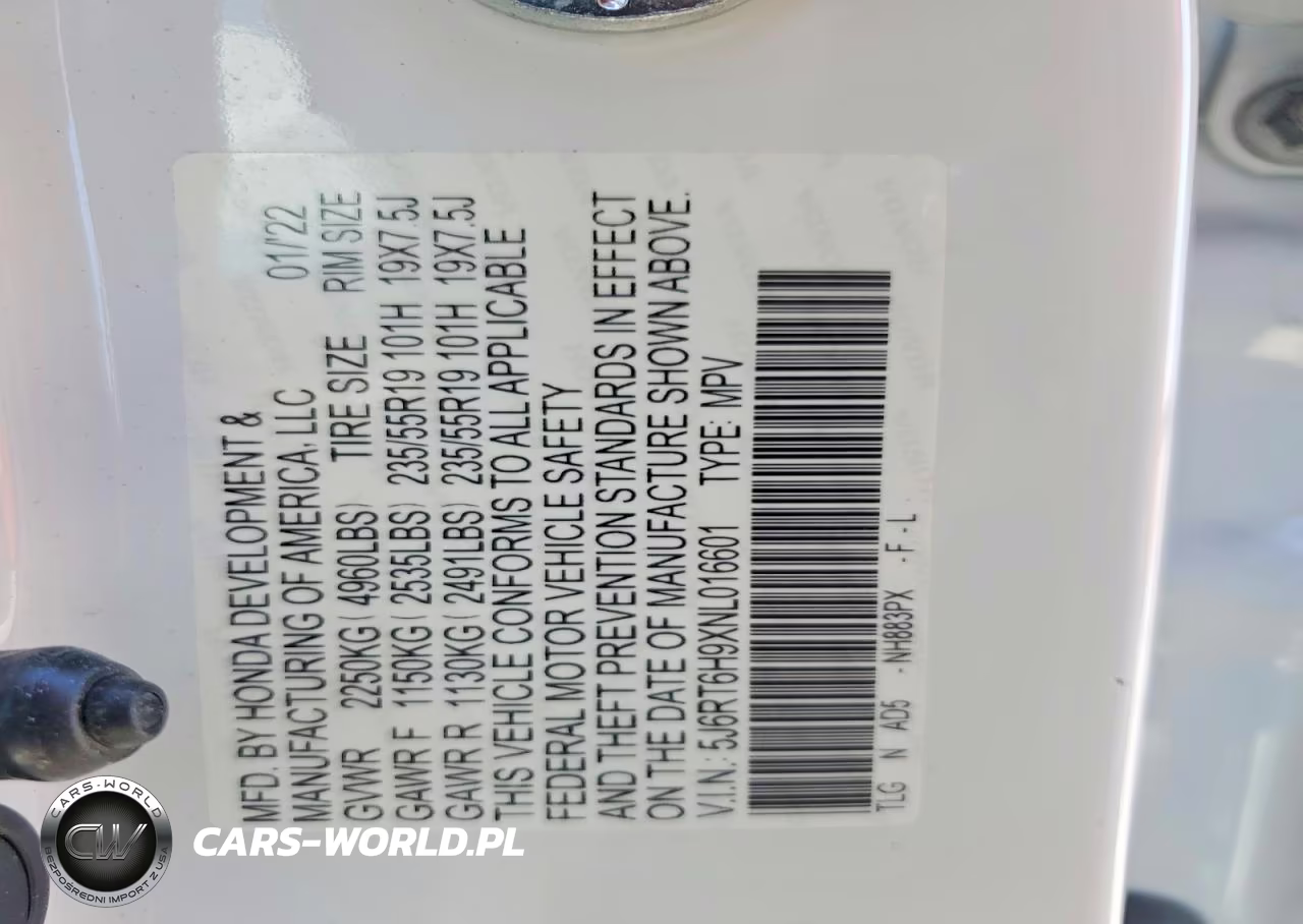 2022 Honda Cr-V Touring VIN:5J6RT6H9XNL016601 - 12