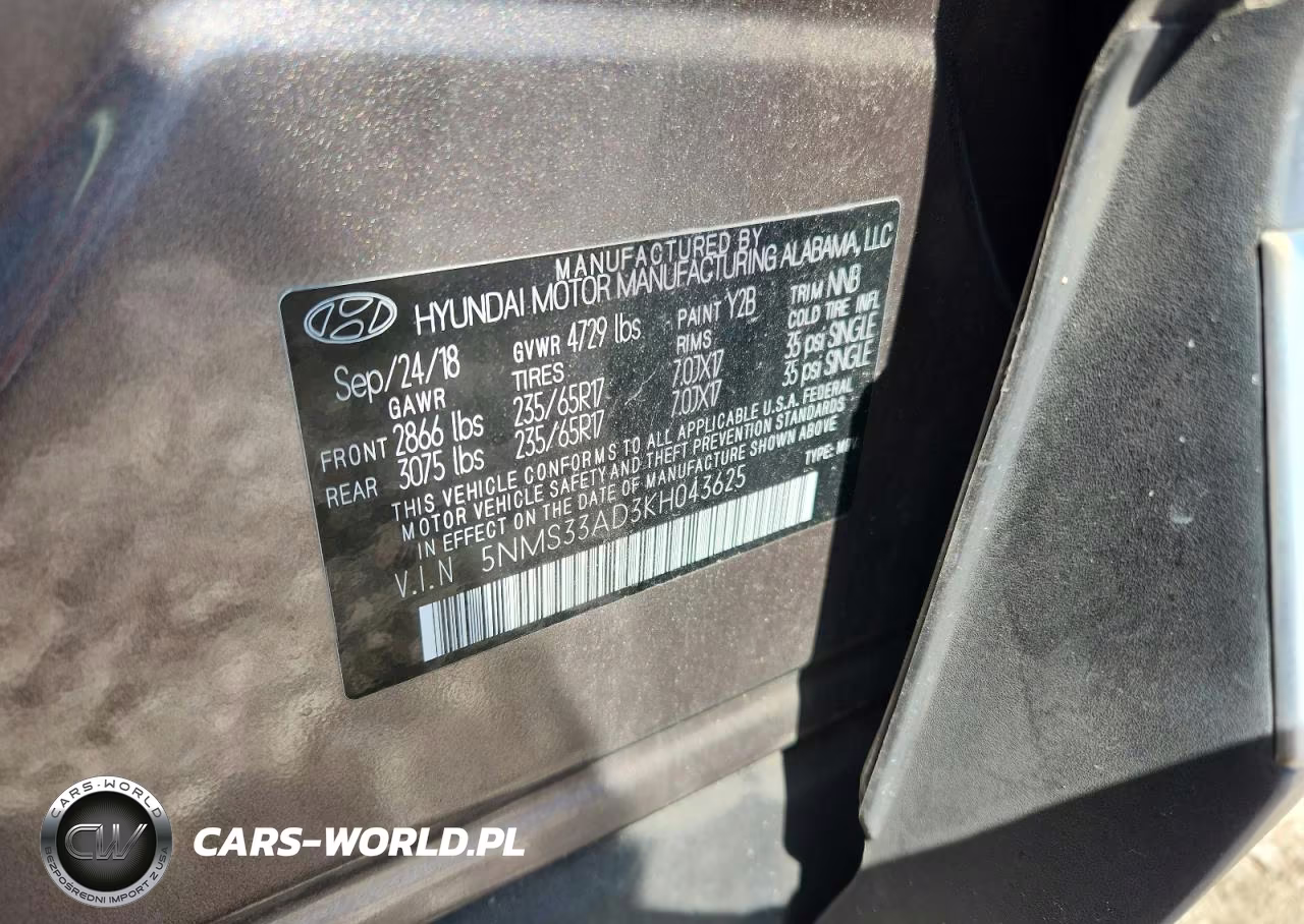2019 Hyundai Santa Fe Sel 2.4L VIN:5NMS33AD3KH043625 - 14