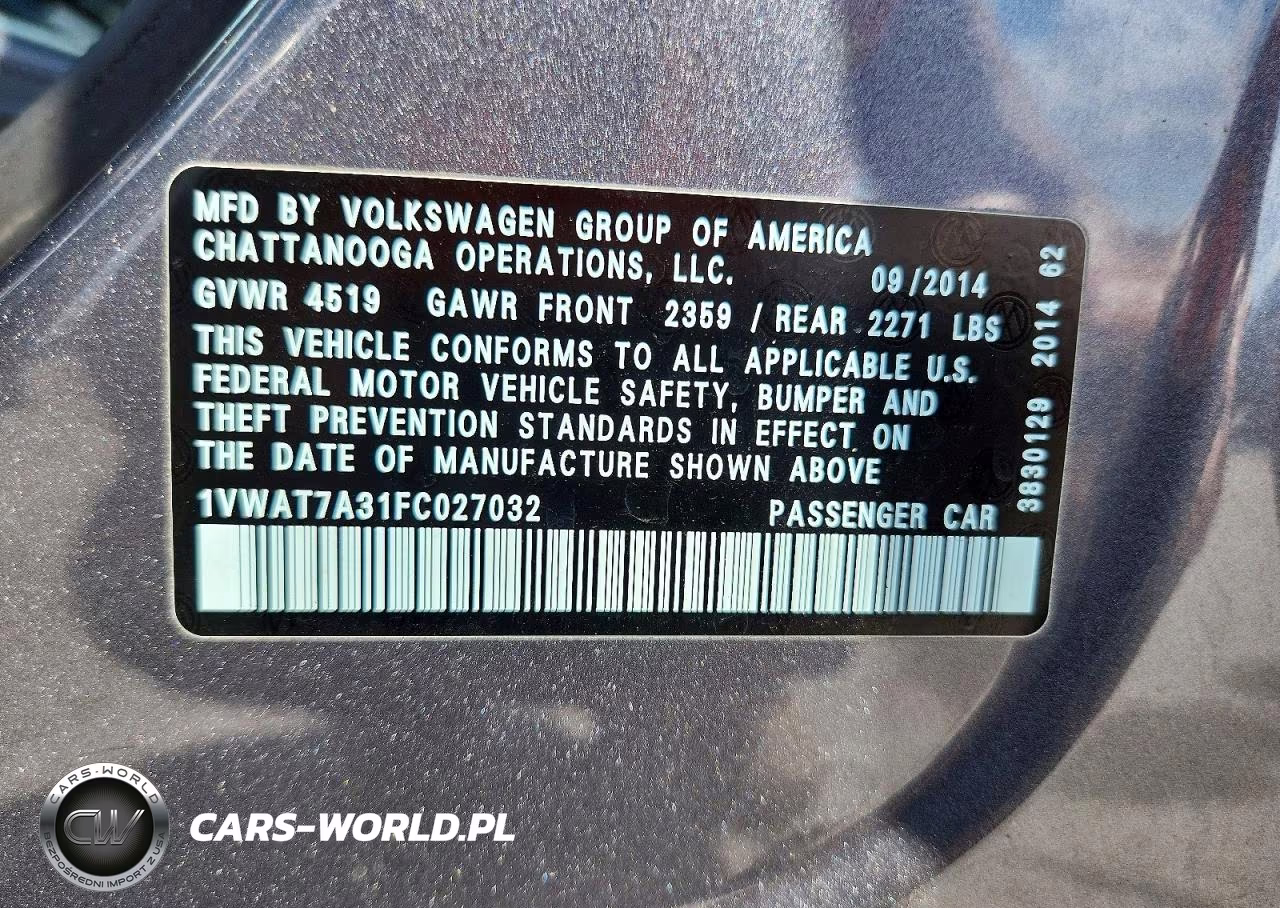 2015 Volkswagen Passat S VIN:1VWAT7A31FC027032 - 13