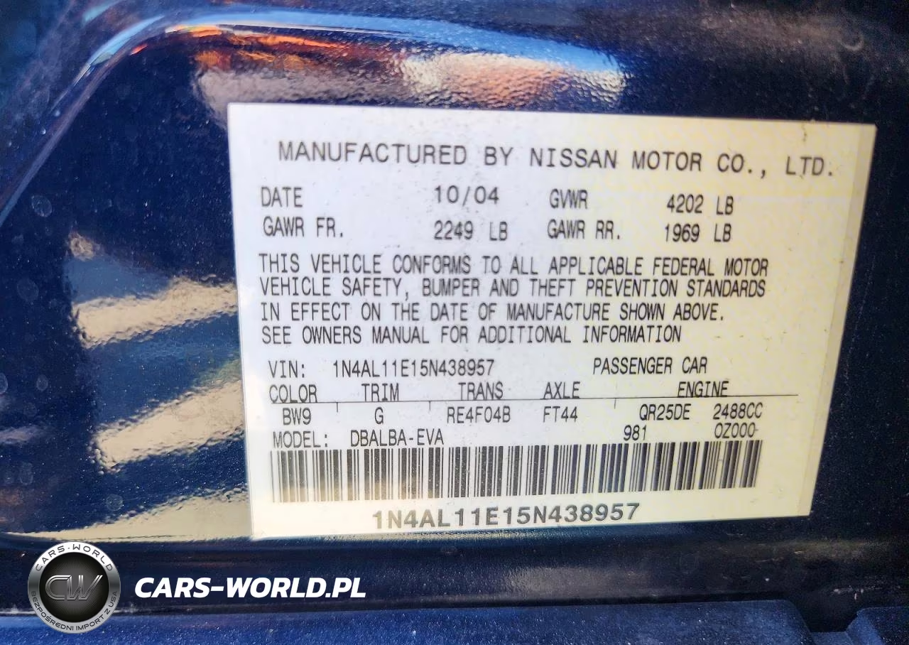 2005 Nissan Altima 2.5 VIN:1N4AL11E15N438957 - 12