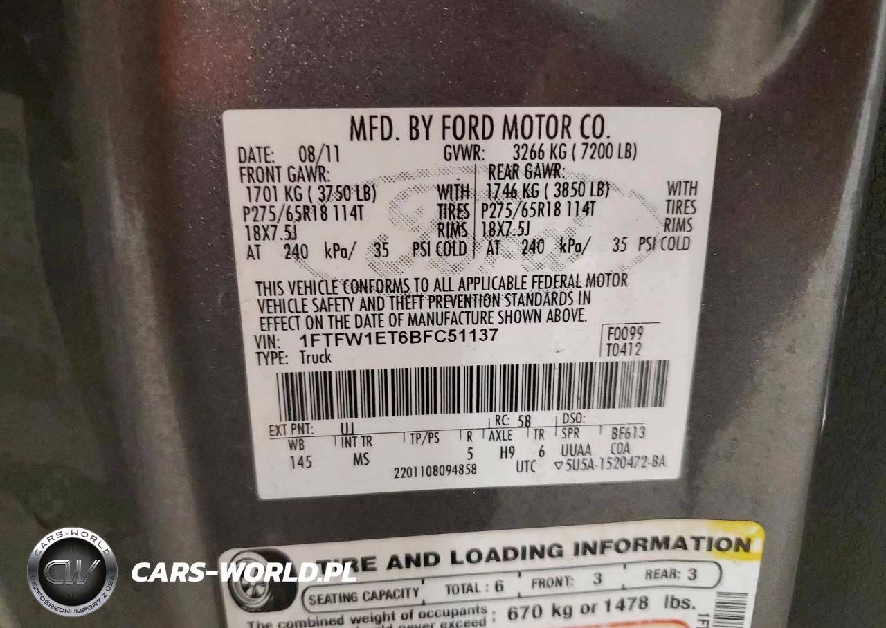 2011 Ford F150 Supercrew VIN:1FTFW1ET6BFC51137 - 12